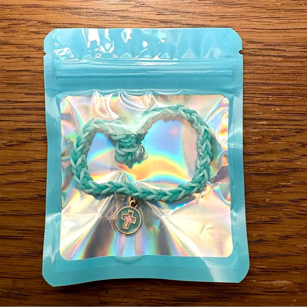 Turquoise Braided Bracelet with Cross Charm